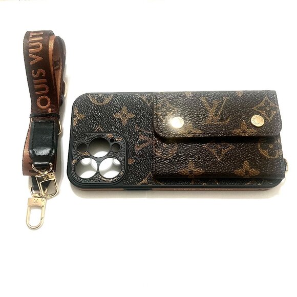 iPhone 13 Pro Max Luxury Brown Designer Phone Case Crossbody - Picture 1 of 10